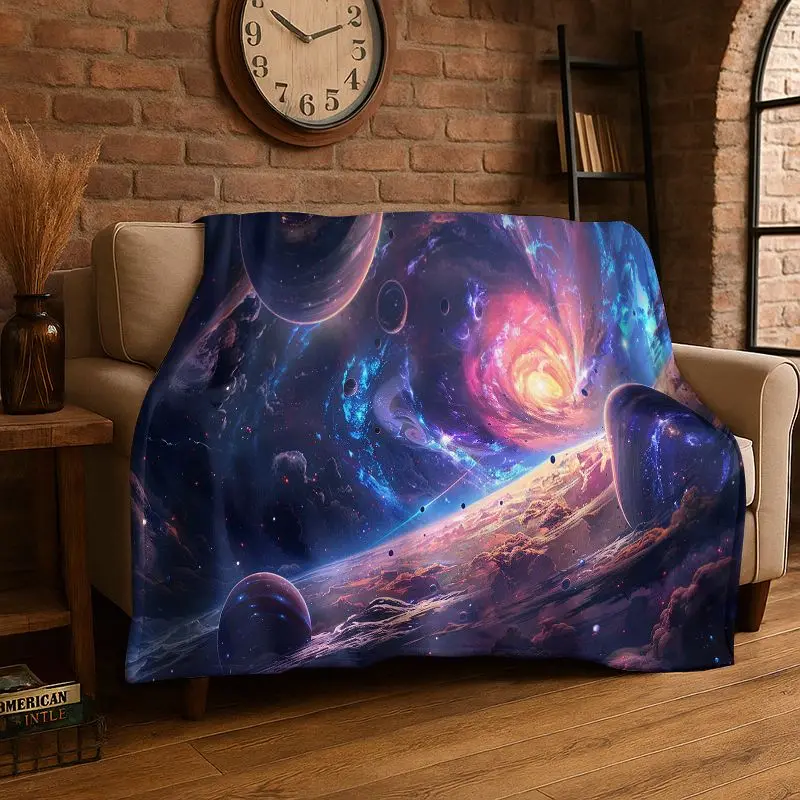 Dream Universe Galaxy Space Stars Black Hole Milky Way Flannel Blanket Soft Throw Blanket for Bedroom Living Room Bed Picnic Nap