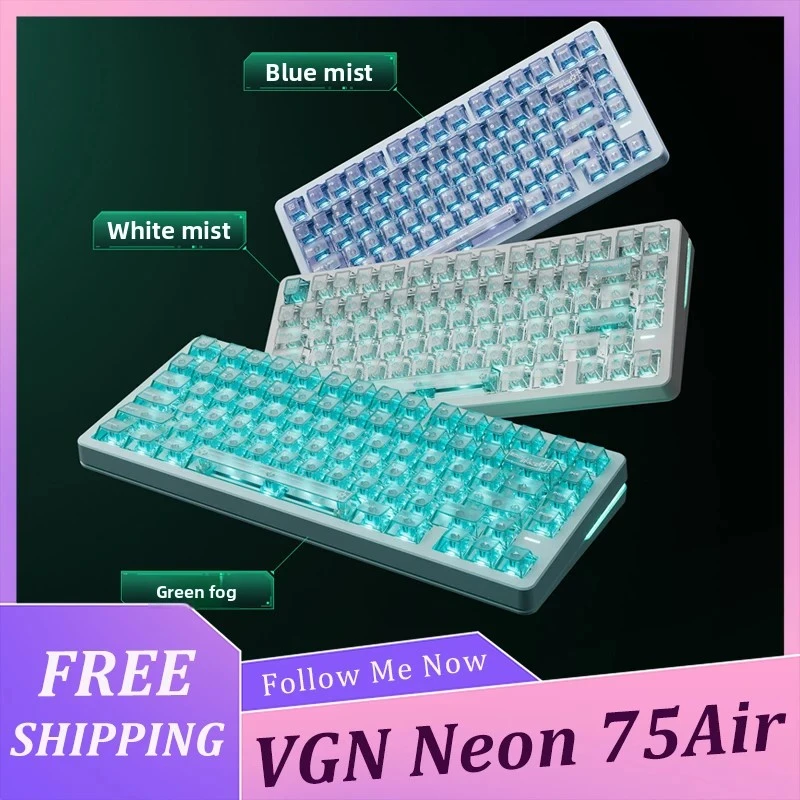 VGN Neon 75Air Three Mode Magnetic Axis Keyboard Gasket Structure 0005mmRT RGB 8000mAh 8000hz Wired Keyboard Game Accessories