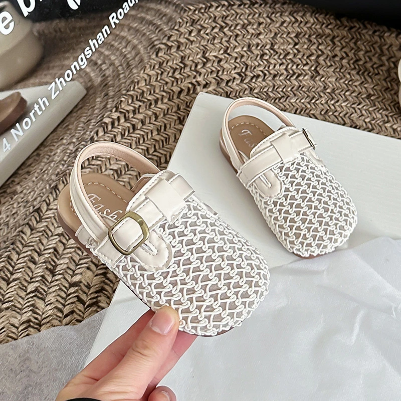 

Summer Toddler Girls Sandals Hollow Out Breathable Closed Toe Kids Slingback Shoes Soft Sole Non-slip Casual Shoes for Children