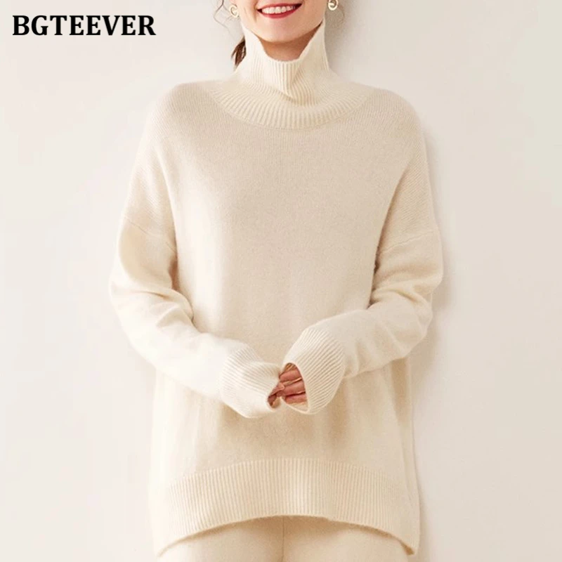 

BGTEEVER Fashion Autumn Winter Thicken Ladies Turtleneck Sweaters Tops Casual Long Sleeve Warm Loose Female Knitted Pullovers