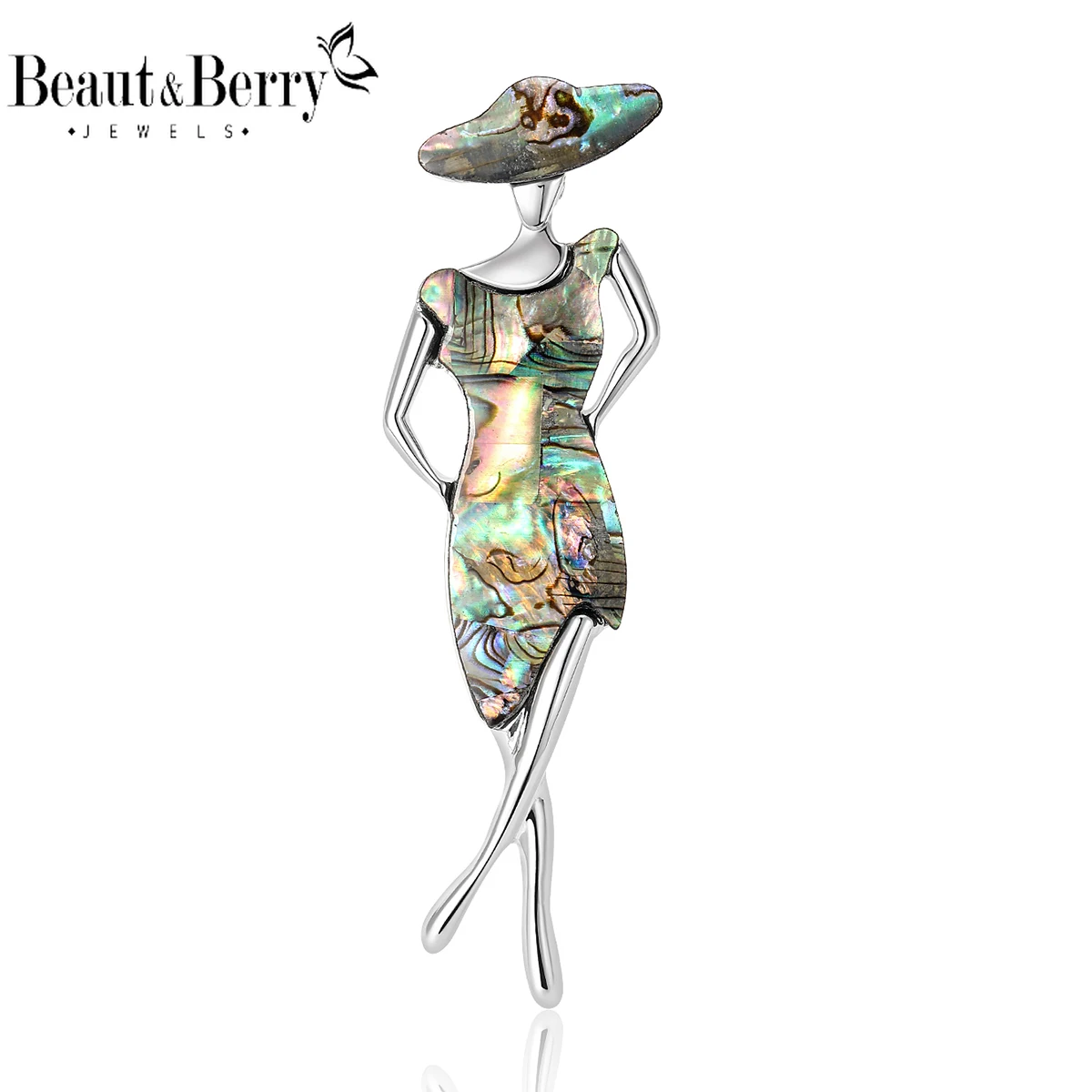 Beaut&Berry Vintage Enamel Shell Lady Brooches for Women Unisex Figure Pins Multi-color Available Casual Party Accessories Gifts
