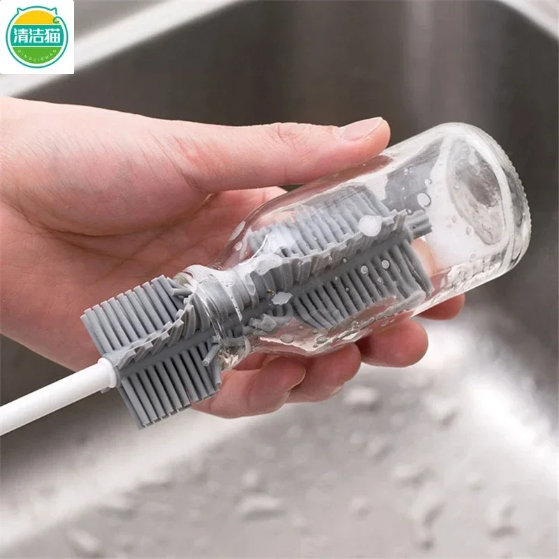 Flexible Long Handle Bottle Brush Silicone Narrow Neck Cleaner Non Scratch for Glass Bottles Jars Cups Home Kitchen