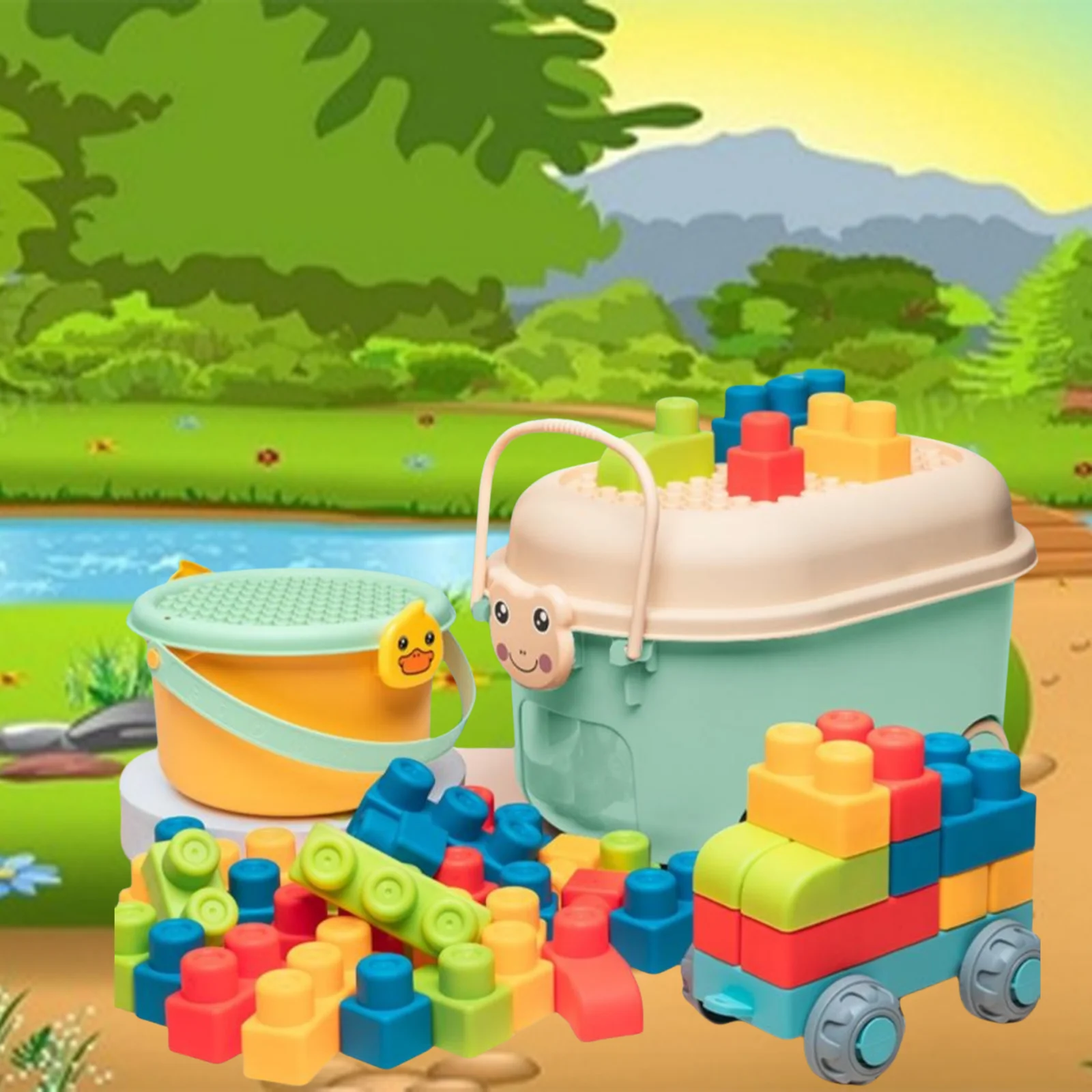 Children's early education puzzle building blocks infants can chew and boil large particles of soft rubber building blocks toys