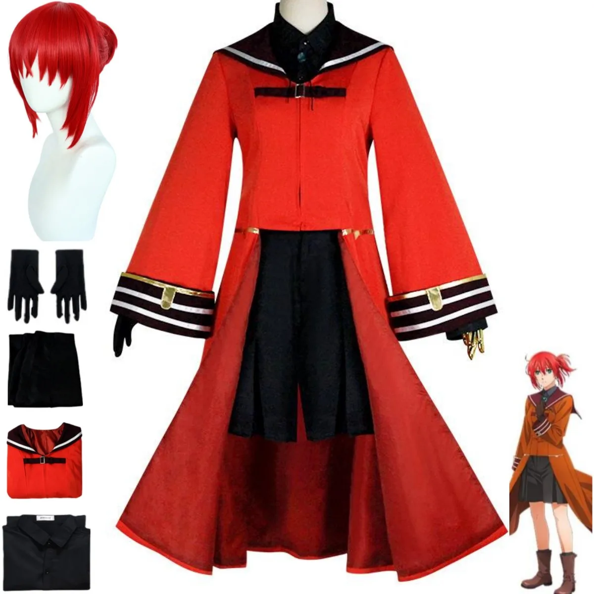 Anime Ancient Magus' Bride Elias Ainsworth Chise Hatori Silver Lady Cosplay Costume Wig Red Cape Combats Woman Halloween Suit