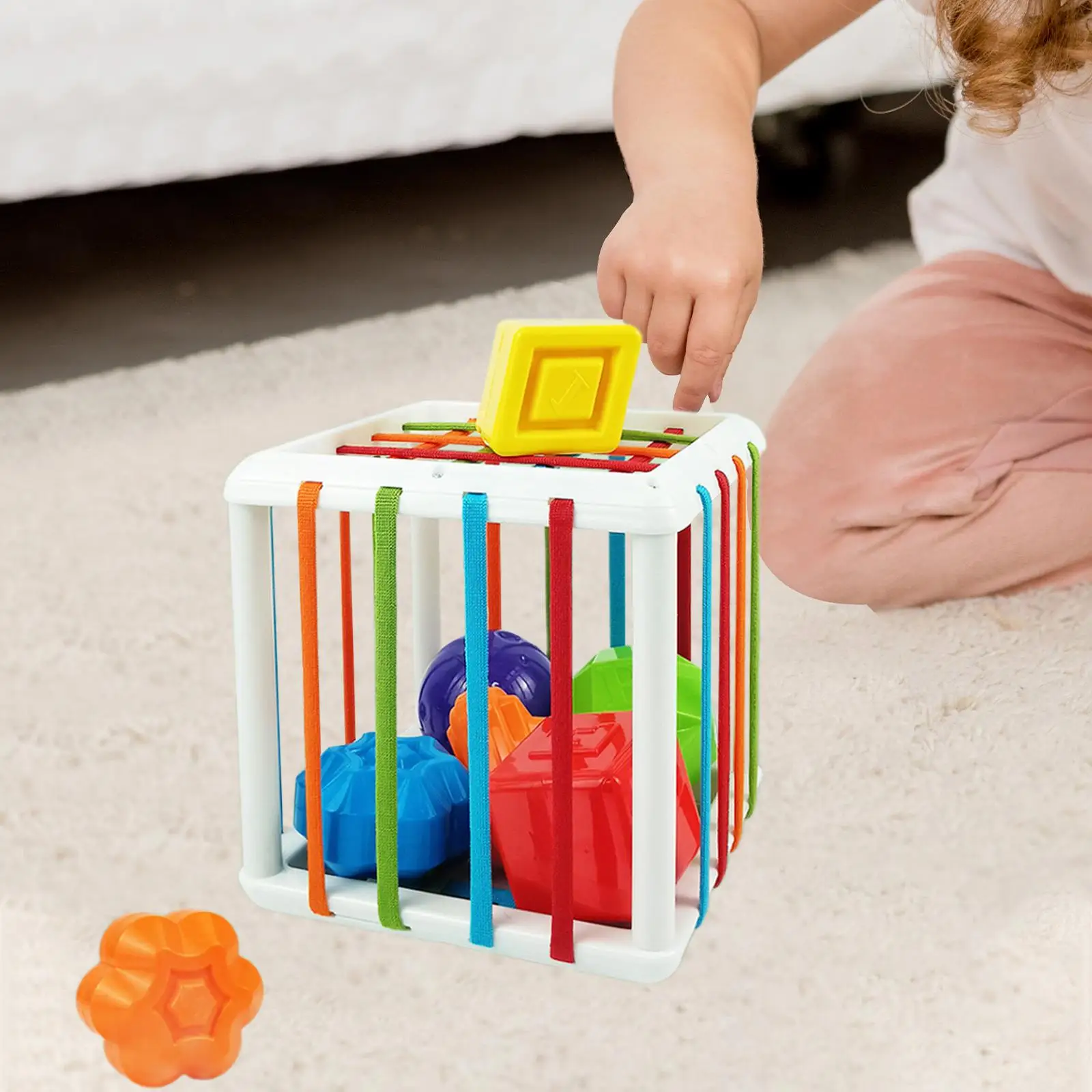 Colorful Cube Bin Montessori Toy for Toddlers Learning Shapes and Colors