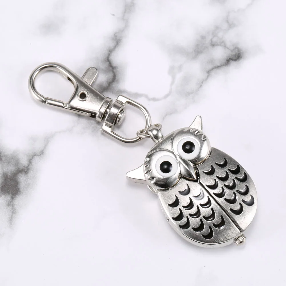 Fashion Unisex Keychain Pocket Watch Metal Alloy Keyring Vintage Owl Shape Clock Key Chain Bag Car Birthday Gifts