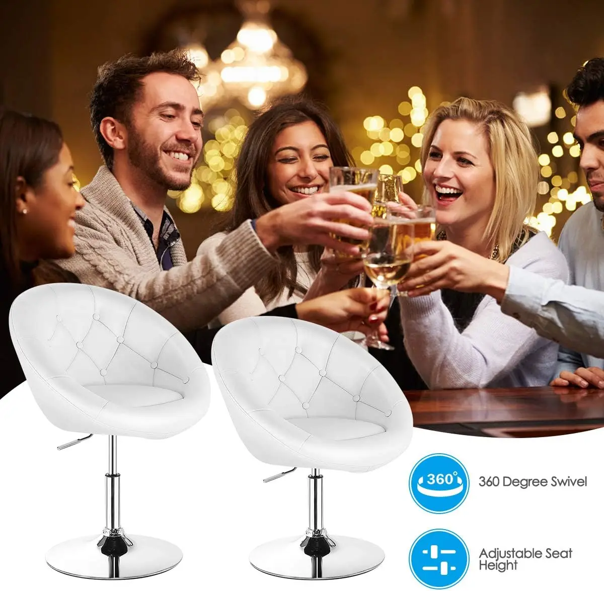 كرسي الغرور، كرسي مكياج معاصر قابل للتعديل مع إطار من الكروم، ظهر مستدير معنقدة، كرسي دوار حديث