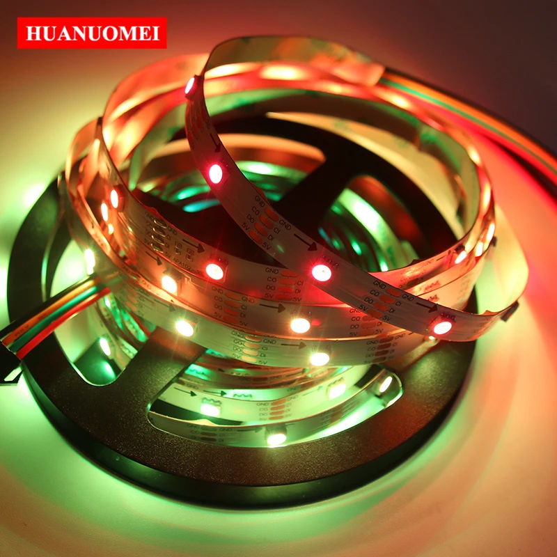 5V 48LEDs/M APA107 RGB LED Strip APA102 SMD 5050 Flexible White PCB Non-waterproof IP20 Indoor Decoration Light Pixel Tape Lamp