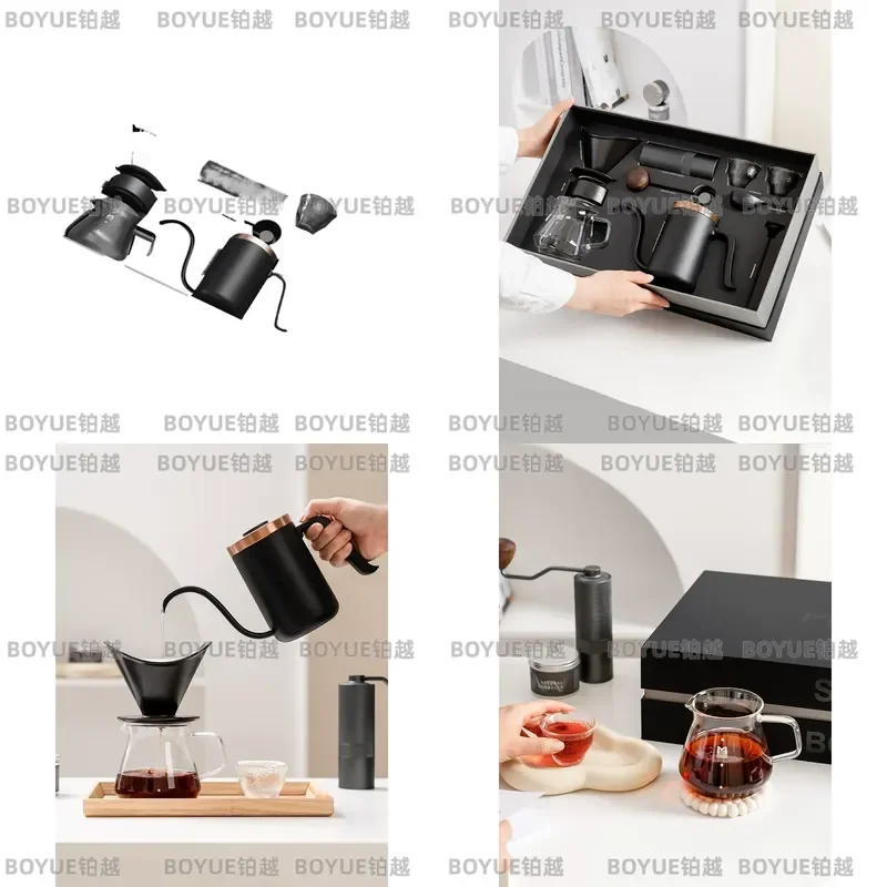 Manual Coffee Brewing Set with Grinder Glass Server Filter Cup Complete Kit for Pour Over Home Barista Gift Box