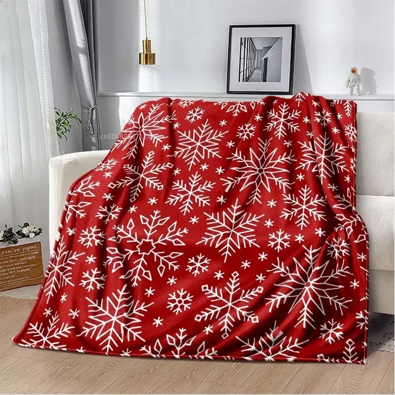 Red Christmas Blanket Snowflake 3D Print Soft Cozy Flannel Blanket for Living Room Bedroom New Year Christmas Gift Home Decor