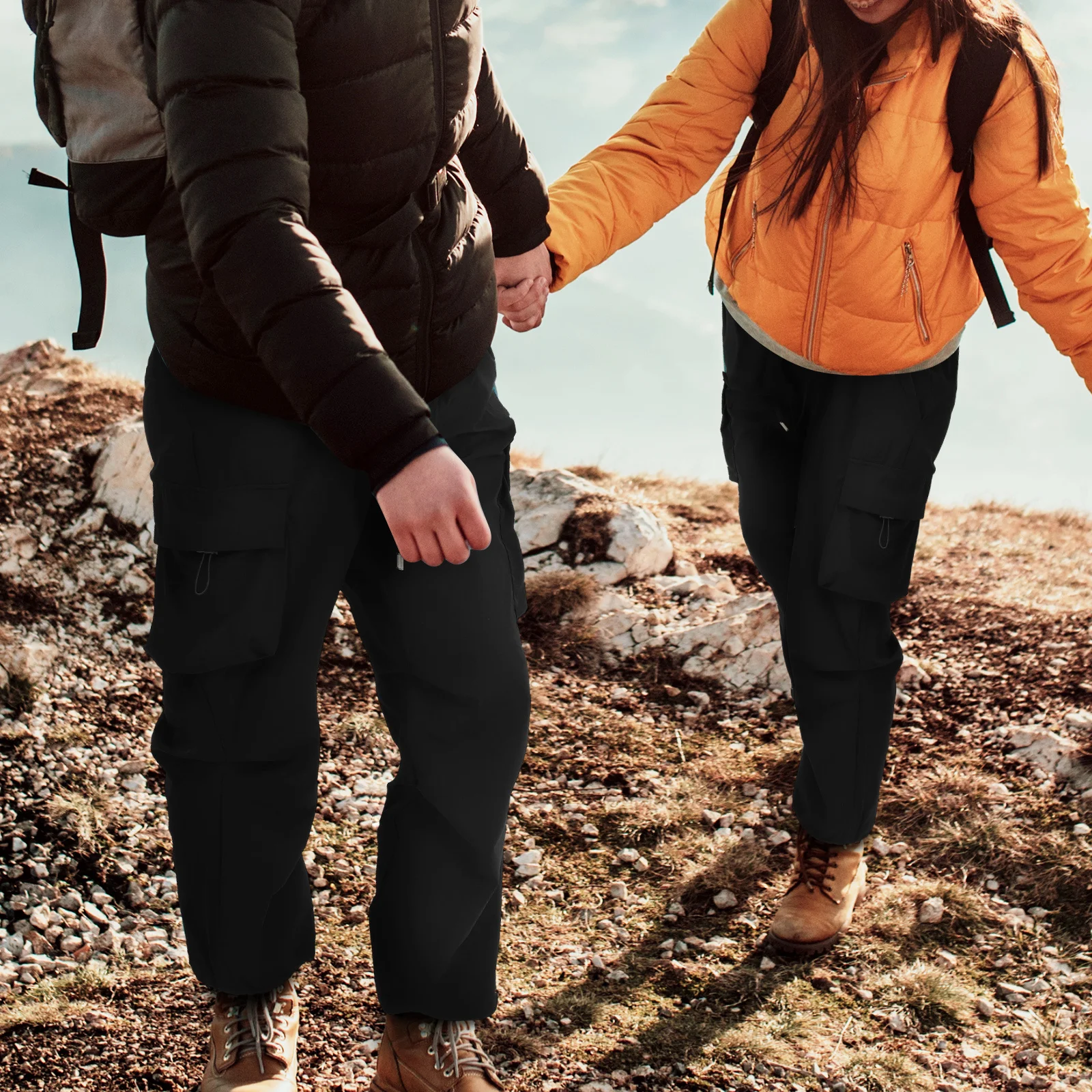 

Casual Pants Lightweight Nylon Joggers Adjustable Drawstring Waist Black Sweatpants Hiking Cargo Work Trousers Unisex Loose Fit