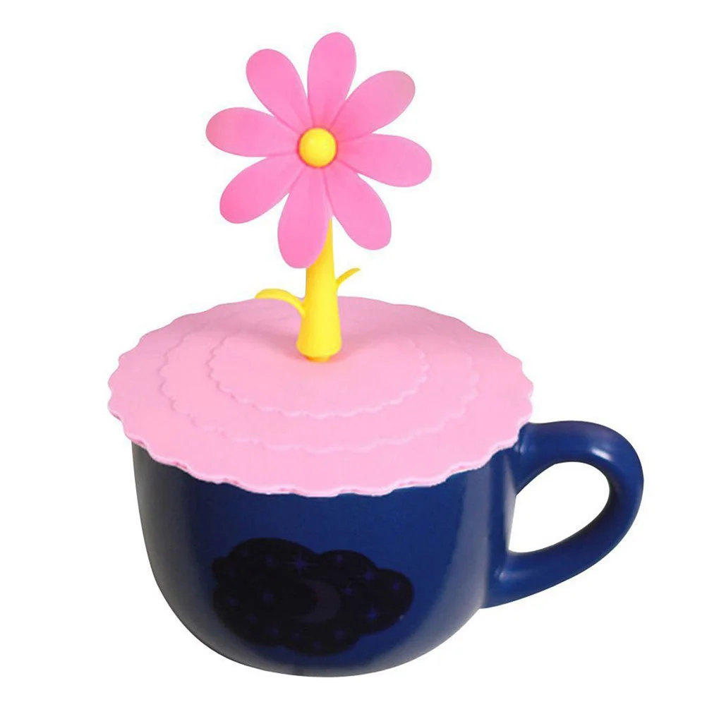 

5Pcs Silicone Cup Lids Sunflower Shape Leak Proof Suction Seal Covers Candy Color Reusable Freshness Seal Mug Lid Cover for Home