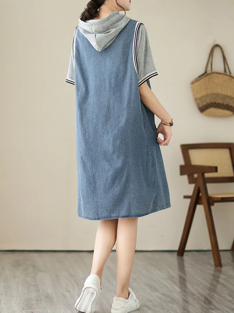 Amax luluE 2025 letnie długie ubrania moda damska luźna elegancka Denim Mini sukienki damskie luksusowe Vintage Casual Classic Vestidos — zdjęcie 3