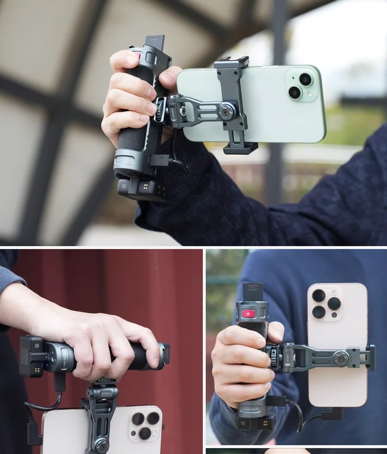 ملحقات كاميرا بمقبض واحد من Leaplight لهاتف iphone 15PRO/16PRO MAX لفيديو VLOG Selfie قابل للتوسيع مع ميكروفون