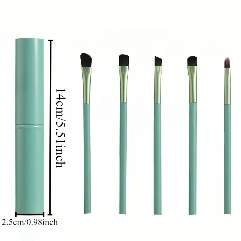Portable Marble Pony Hair Eyeshadow Brush Set (5 Pieces in Round Tube) - Beginner Eye Brush Kit