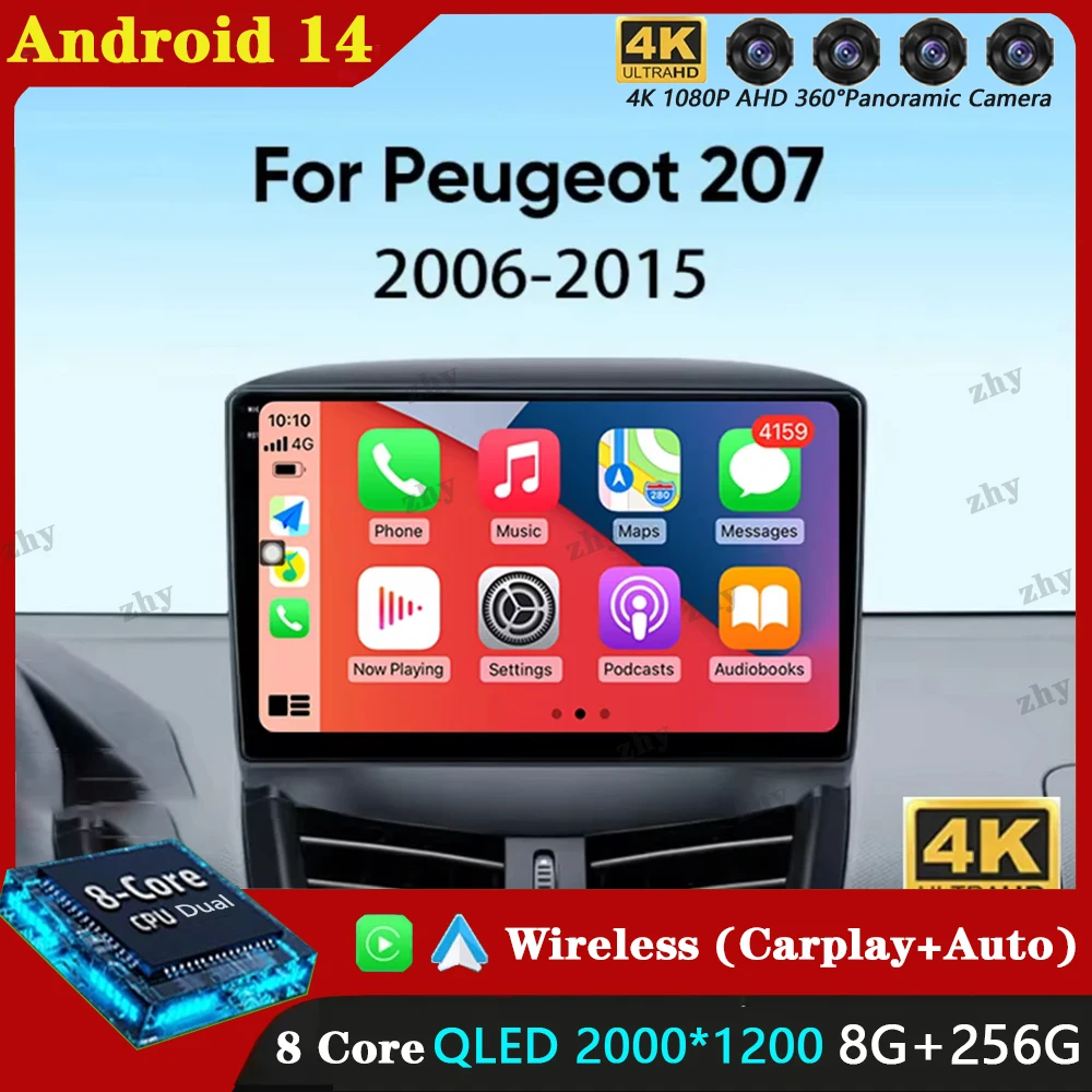 Radio Mobil 14 Android untuk Peugeot 207 CC 207CC 2006 - 2015 nirkabel Carplay pemutar Multimedia Stereo otomatis Android WiFi 4G 2 Din