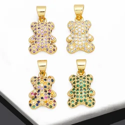 OCESRIO Trendy Multicolor Crystal Small No Eye Bear Pendant for Necklace Copper Gold Plated Jewelry Making Supplies DIY pdtb306
