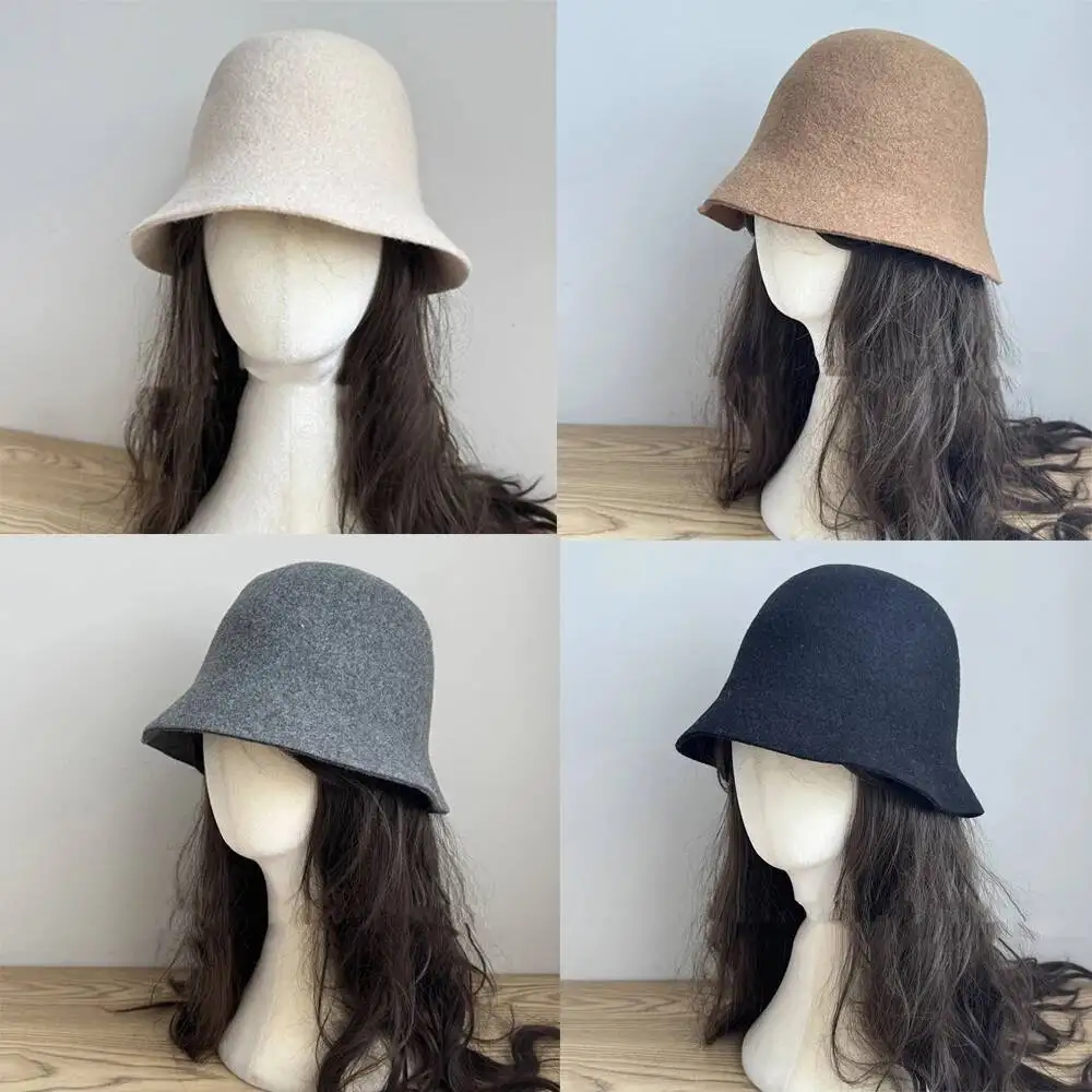 

Шерстяные фетровые панамы высшего качества, бесшовная купольная шляпа, женская осенне-зимняя рыбацкая кепка, модная однотонная однотонная шляпа с короткими полями