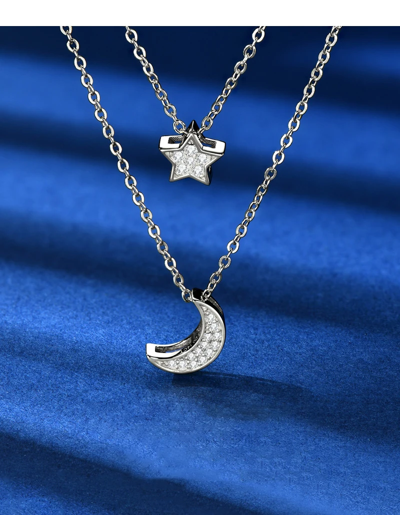 قلادة Sangshi بطبقة مزدوجة على شكل نجمة وقمر للنساء، طراز Ins، فضي عصري كوري و ياباني بسيط S925 Clavic #2