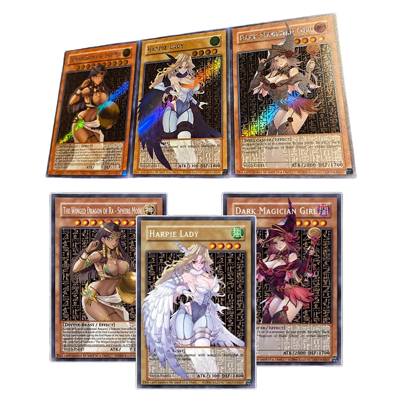 

Yu-Gi-Oh Diy Harpie Lady Dark Magician Girl The Winged Dragon of Ra Sphere Mooe 3 шт., коллекционные карты аниме, подарок на день рождения