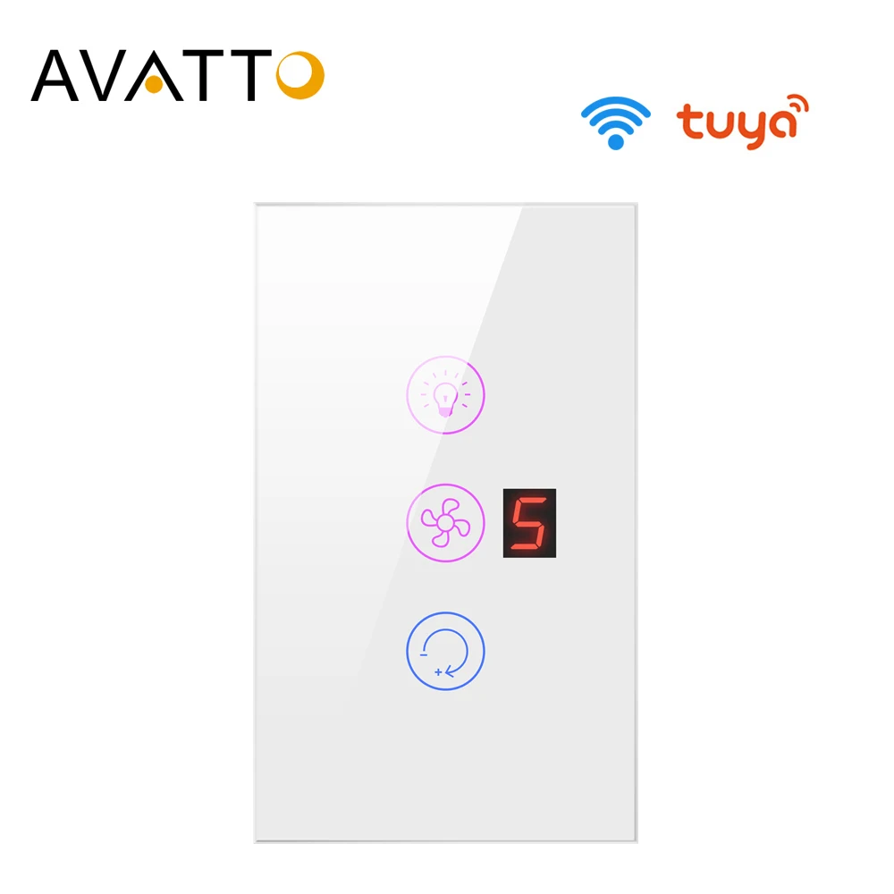 AVATTO Tuya Wifi Fan Light Switch, Smart Ceiling Fan Lamp Switch with Various Speed Voice Controlled by Alexa, Google Home