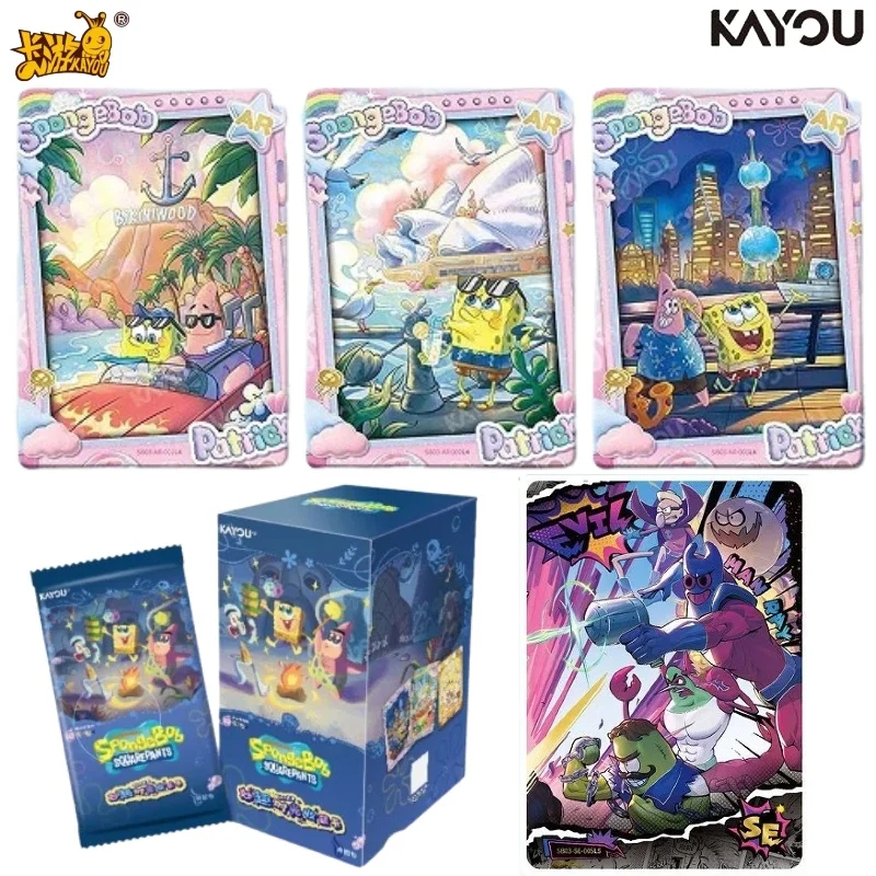 KAYOU SpongeBob Fun-Time Serie 3 Blind-Booster-Packs, Entzückende Cartoon-Charakter-Sammelkarten, Seltene Holo-Folien-Überraschungsspielzeuge