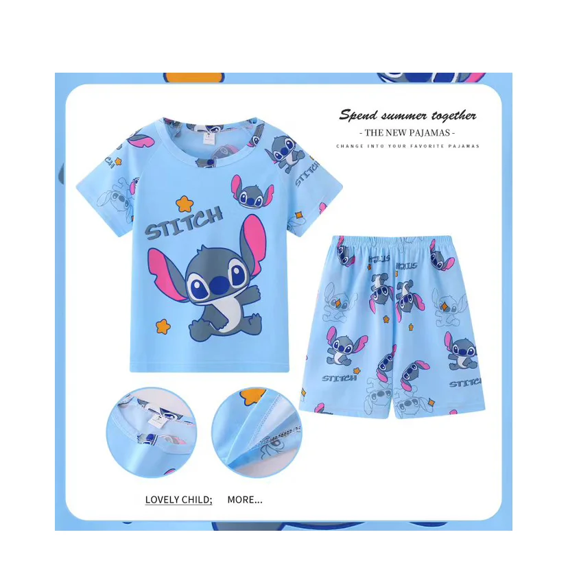 New Summer Clothing Winnie Bear Boys Girls Kids Clothing Sets Stitch Melody Cartoon Suit Mikey Kid Sleepwear Short Sleeve