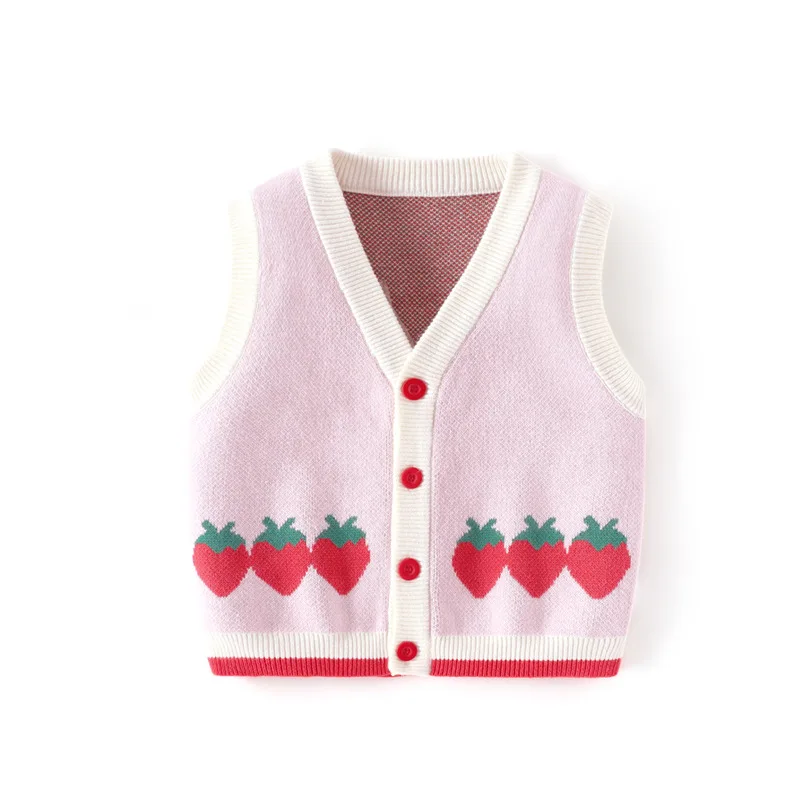 Strawberry Girls Sweater Vest Toddler Kids Waistcoat Winter Children's Clothes