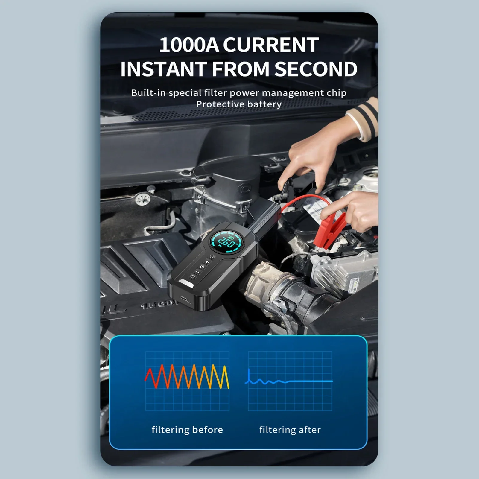 6000mAhJump Starter with Air Compressor, 1000A Portable Battery Booster with 150 PSI Tire Inflation  Jump Starter for Car