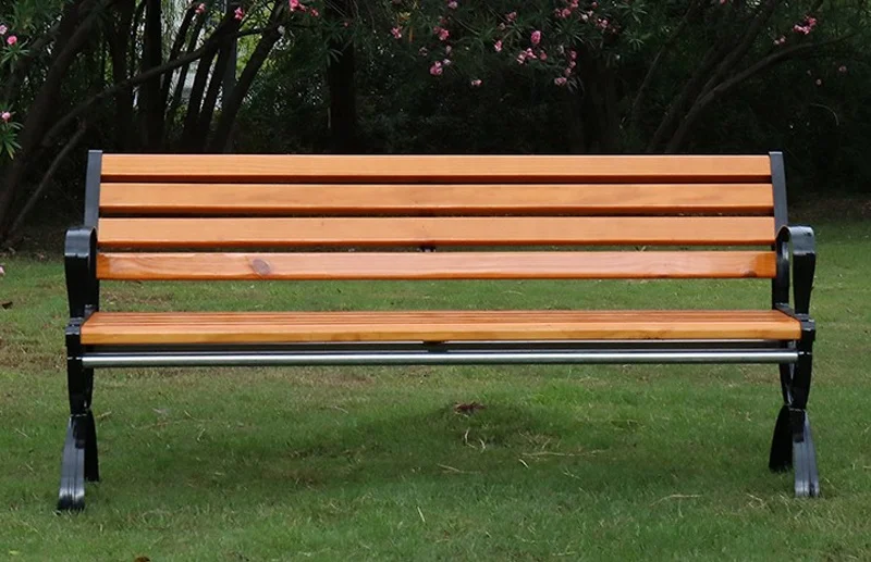 Public Park Timber Bench Seat Metal Feet Long Courtyard Bench