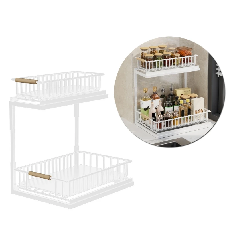 2 Tiers Under Sink Shelf Multi Functional Pull Out Rack Space Saving Spices Rack