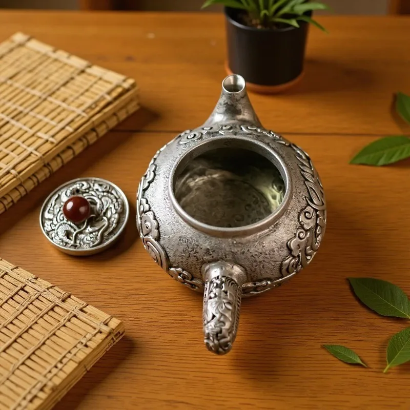 White copper single dragon hollow handle kettle teapot decorative collectible