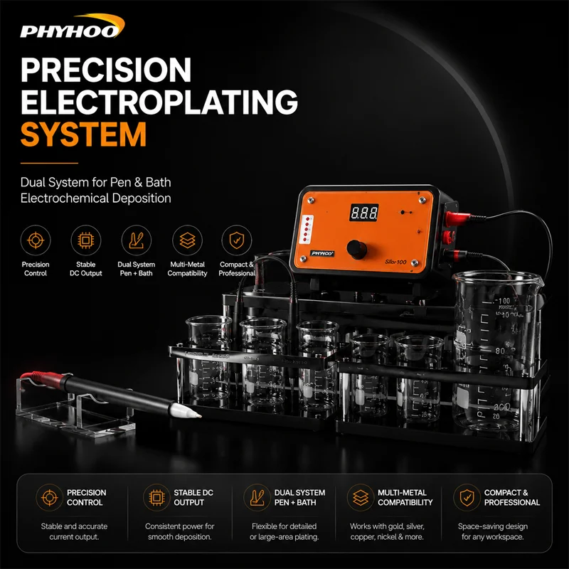 PHYHOO Precision Electroplating System 18V Digital Pen Bath Plating Machine Kit for Gold Silver Copper Jewelry Watch Repair Tool