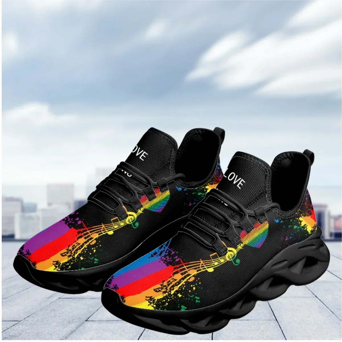 Women's Lightweight Flats Shoes Personalized Rainbow Notes LGBT Pride Printed Sneakers New Youth Non-Slip Walking Jogging Shoes