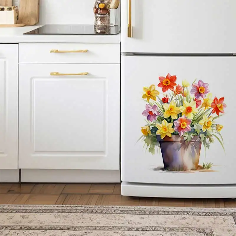 Watercolor Potted Daffodils Wall Sticker Bathroom Toilet Decor Living Room Cabinet Refrigerator Home Decoration Decals S835