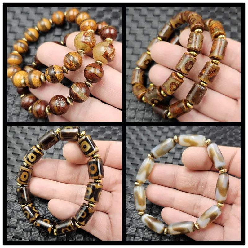 Agate Three-Eye As Right As Rain Jade Linear Tiger Tooth Beads Pull Old-Styled Bead Bracelet