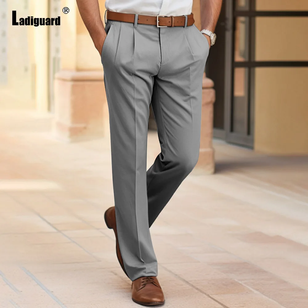 Men Elegant Formal Party Suit Pants Men's Full-Length Trousers Plus Size Mens Stand Pocket Casual Straight Basic Suits Pants New