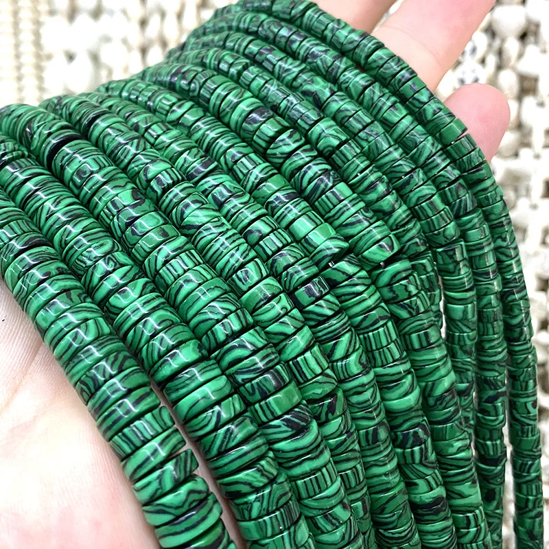 3x10MM Flat Round Green Malachite Natural Stone Loose Rondelle Spacer Beads for Jewelry Making DIY Bracelets Accessories