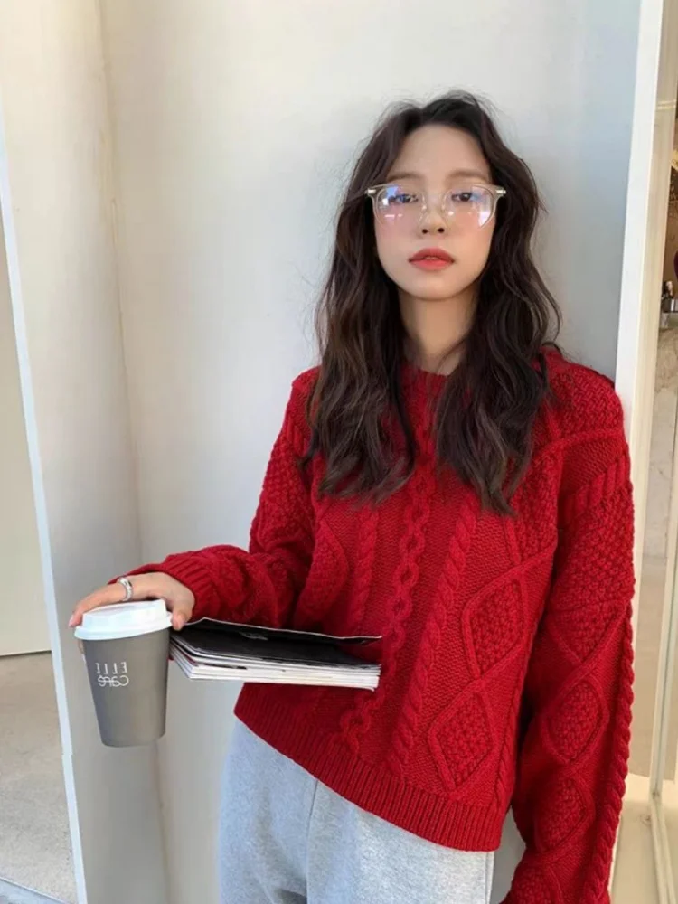 المرأة الياقة المستديرة سترة 100% ميرينو كنزة صوفية من الصوف الخريف الشتاء طويلة الأكمام الإناث فضفاضة الصوف تريكو بلوزات على الموضة #6
