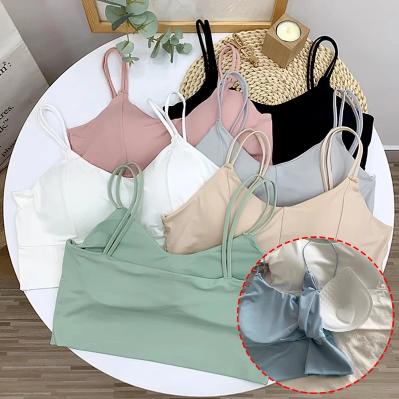 Summer Ice Silk Bras for Women Crop Top Seamless Tube Top Bra Underwear Korean Solid Pad Bralette Sleeveless Vest Bra Camisole