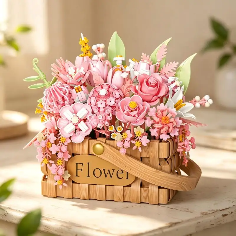 Bunter Blumenkorb DIY-Deko, Üppiges Blumenarrangement, Tischdekoration, Ideales Geschenk für Bastler & Liebhaber.