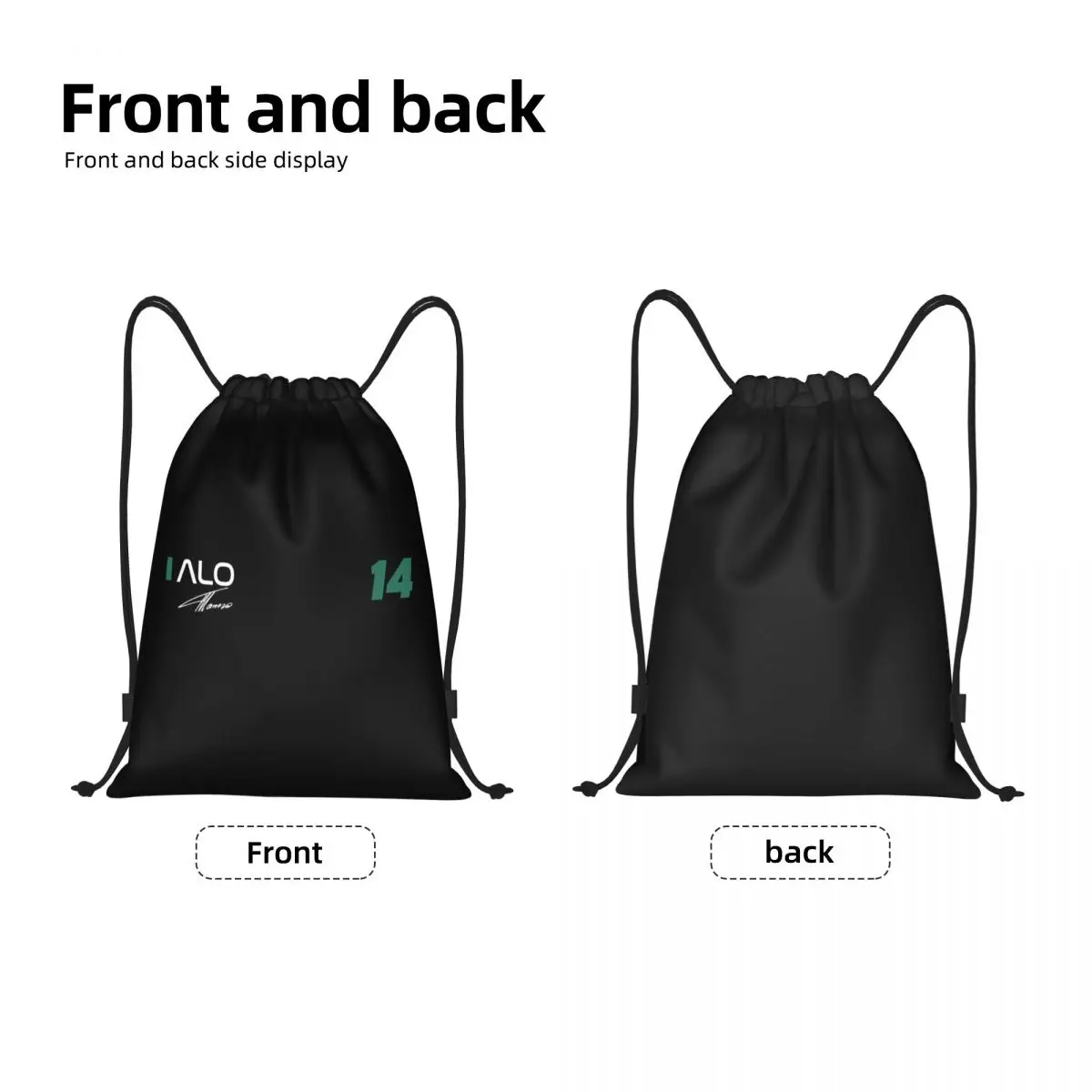 Custom Alonso 14 Number Drawstring Bags for Shopping Yoga Backpacks Men Women F-1 Sport Car Racing Sports Gym Sackpack