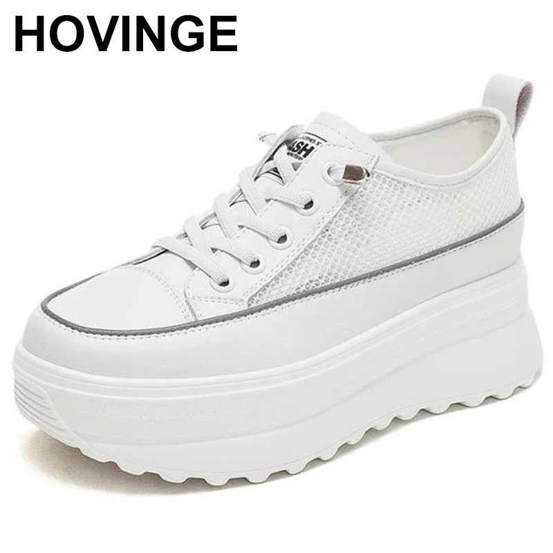 

Spring Autumn 5.5cm Genuine Leather Platform Wedge Shoes Chunky Sneaker White Casual Shoes Comfortable Breathable Shoes