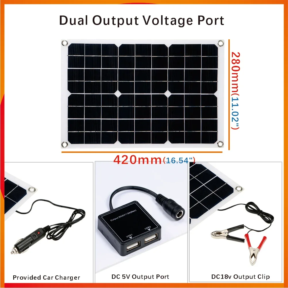 Panel słoneczny 500W Elastyczna ładowarka 12V Podwójne USB z kontrolerem 10-100A Ogniwa słoneczne Power Bank do telefonu Samochód Jacht RV