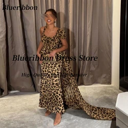 Blueribbon Leopard Print Sexy Prom Dresses 2024 Off Shoulder Flutters Evening Gowns Long Maid of Honor Wedding Party Dress