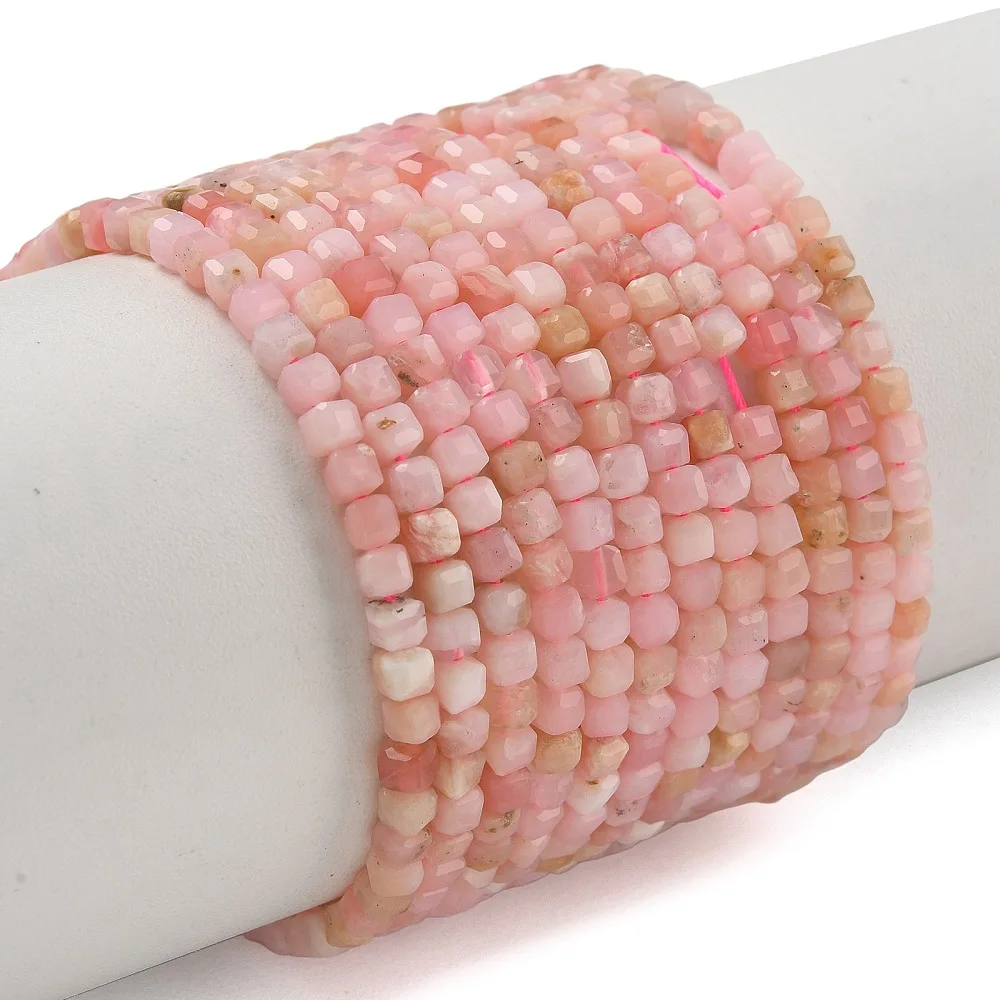 2 Strands Natural Pink Opal Faceted Cube Beads Square Gemstone Spacer Beads for DIY Bracelet Necklace Jewelry Making Craft