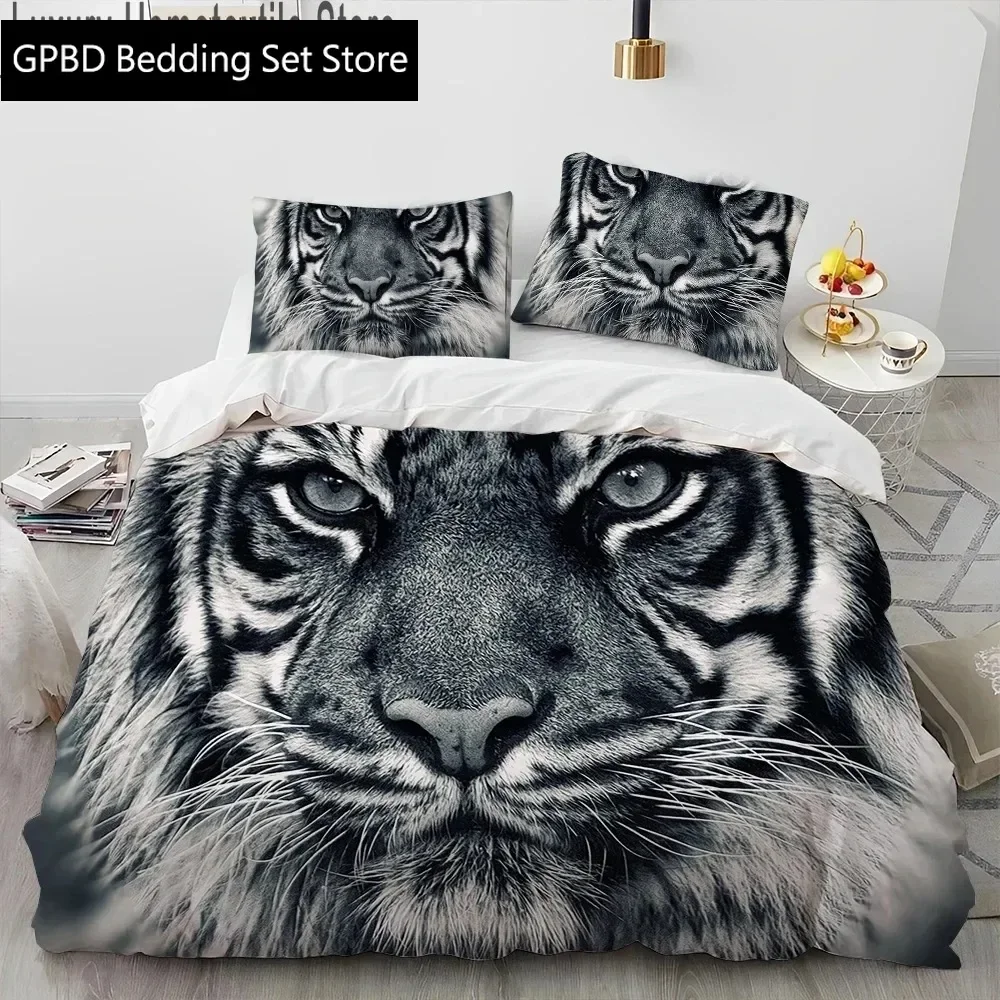 

3D Tiger Leopard Wolf Animal Luxury Comforter Bedding Set,Duvet Cover Bed Set Quilt Cover Pillowcase King Queen Size Bedding Set