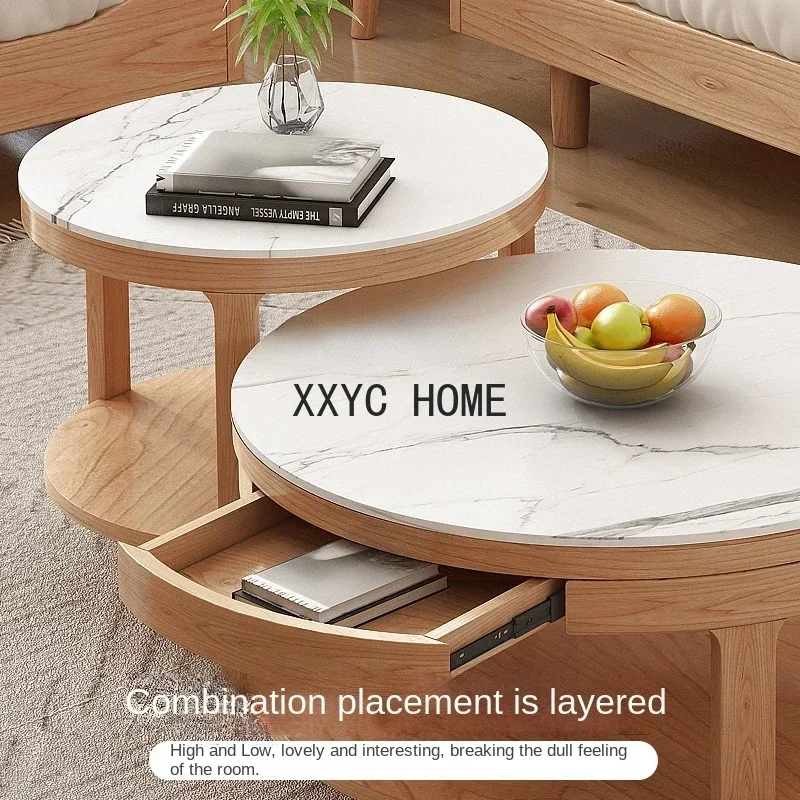Tavolino da caffè in lamiera di pietra Combinazione di mobile TV Tavolo da tè semplice in legno massello di marmo
