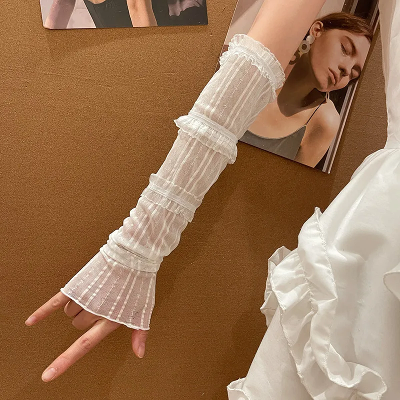 New Lace Sunscreen Arm Sleeves for Women Thin Breathable Long Hand Sleeve Korean Y2K Girls Sun Protection Uv Blocking Sleeves