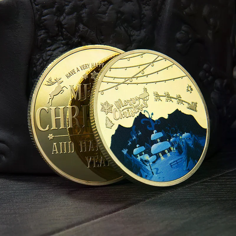 Christmas Gold Coins Painted Commemorative Medallion Gilt Badge Halloween Gifts Halloween Castle Coins Holiday Gifts